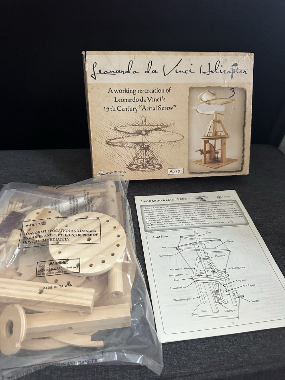 Pathfinders Leonardo da Vinci Helicopter Aerial Screw Wood Model Kit Complete
